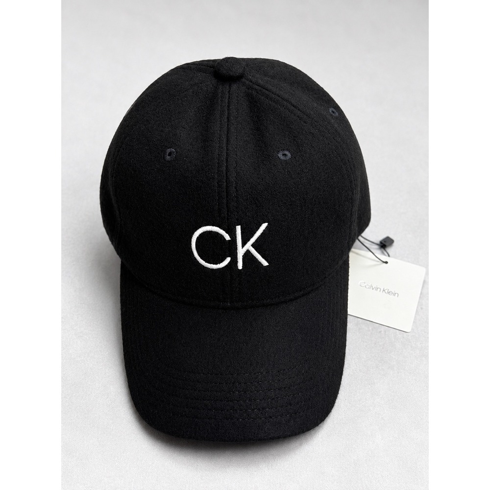 New Calvin Klein Black Wool Blend CK white Logo Baseball Cap‎ Hat Unisex